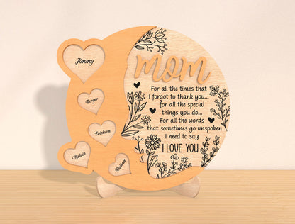 Family Heart Plaque SVG Bundle Mom Quote Name Hearts for Glowforge