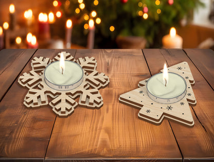 Christmas Tealight Candle Holder Laser Cut File | Ready to Cut | Glowforge, xTool, LightBurn, etc.
