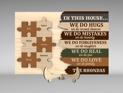 "In This House We Do Hugs" Family Puzzle Sign SVG for xTool