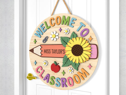 Personalized Sunflower Teacher Door Sign SVG Laser Cut File for Glowforge and xTool