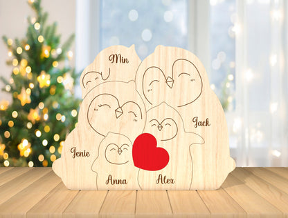 Personalized Penguin Family Puzzle SVG for Glowforge and xTool