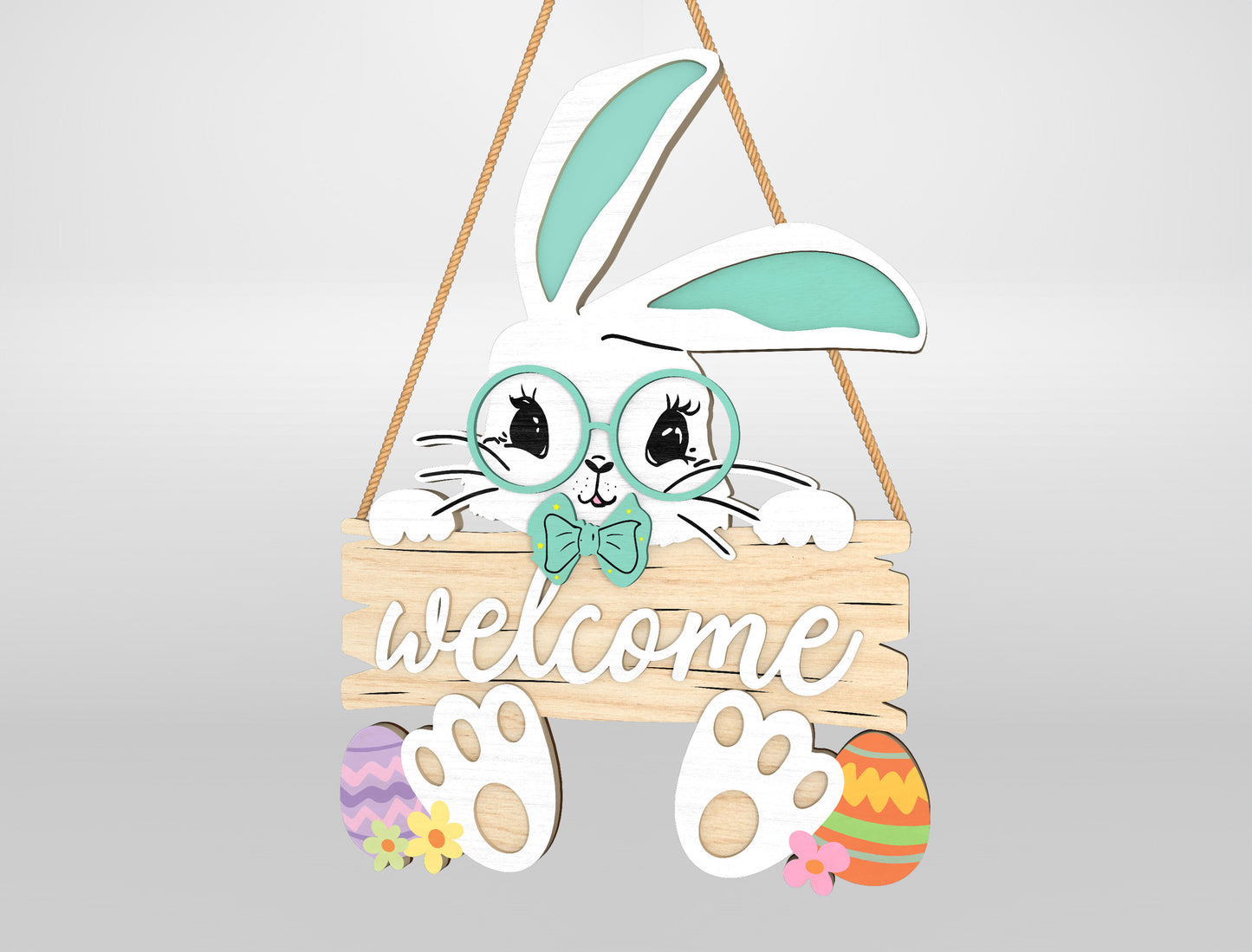 Easter Bunny Welcome Sign SVG Bundle Cute Door Hanger for Glowforge and xTool