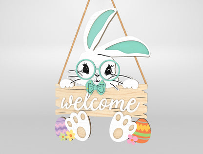 Easter Bunny Welcome Sign SVG Bundle Cute Door Hanger for Glowforge and xTool