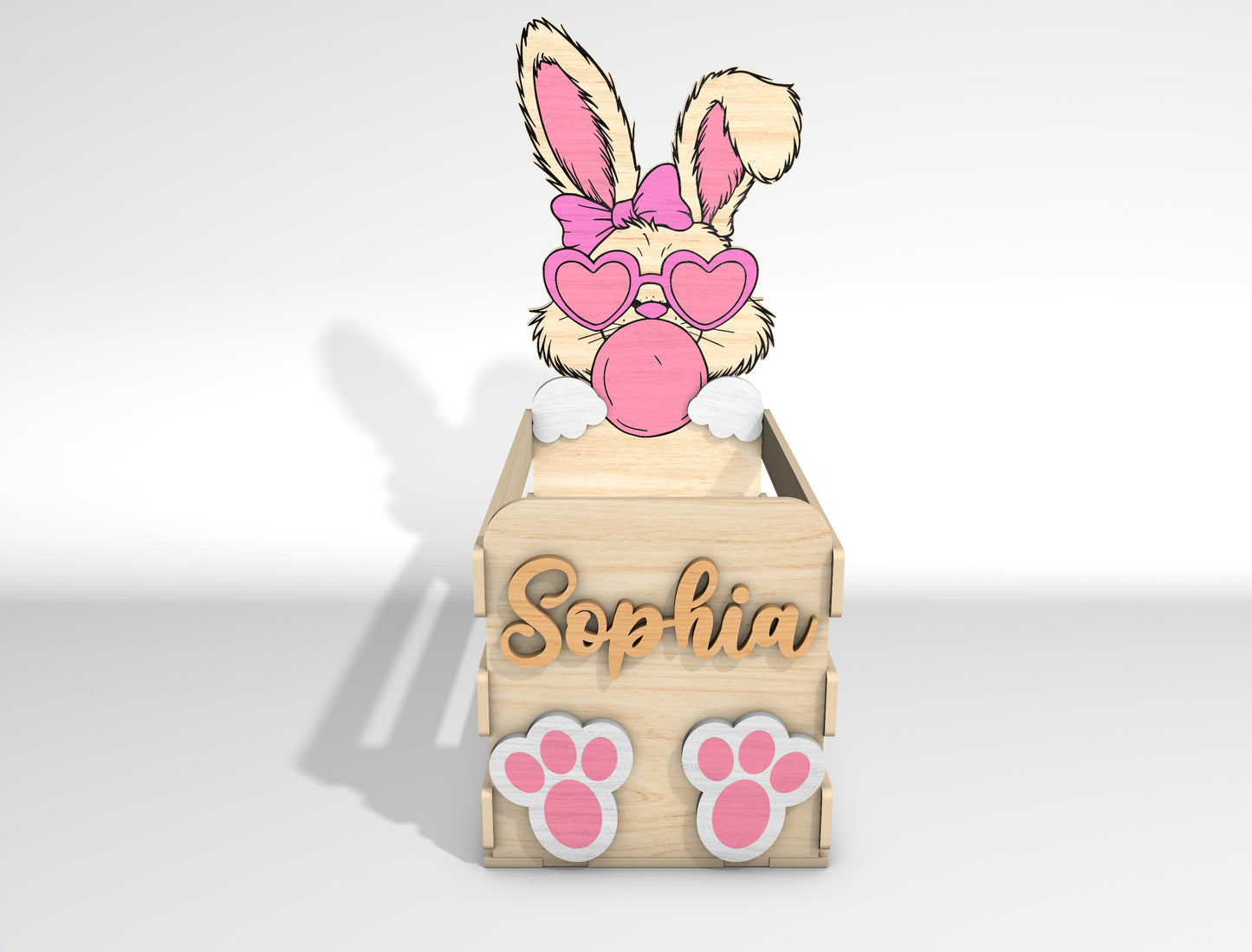 Personalized Bunny Basket Holder SVG Easter Wooden Crate for LightBurn and xTool