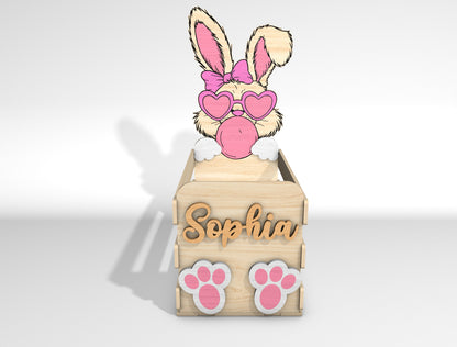 Personalized Bunny Basket Holder SVG Easter Wooden Crate for LightBurn and xTool