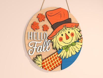 Hello Fall Scarecrow Welcome Door Hanger SVG Bundle for Glowforge xTool LightBurn | 2 Designs