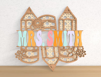 Personalized Apple Classroom Door Sign Laser Cut File for LightBurn and Glowforge