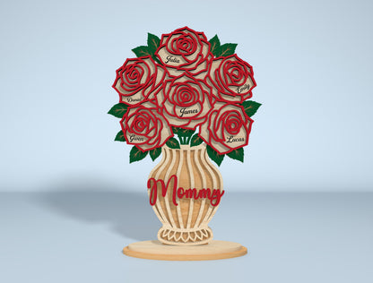 Personalized Rose Vase Stand Sign SVG for LightBurn and xTool