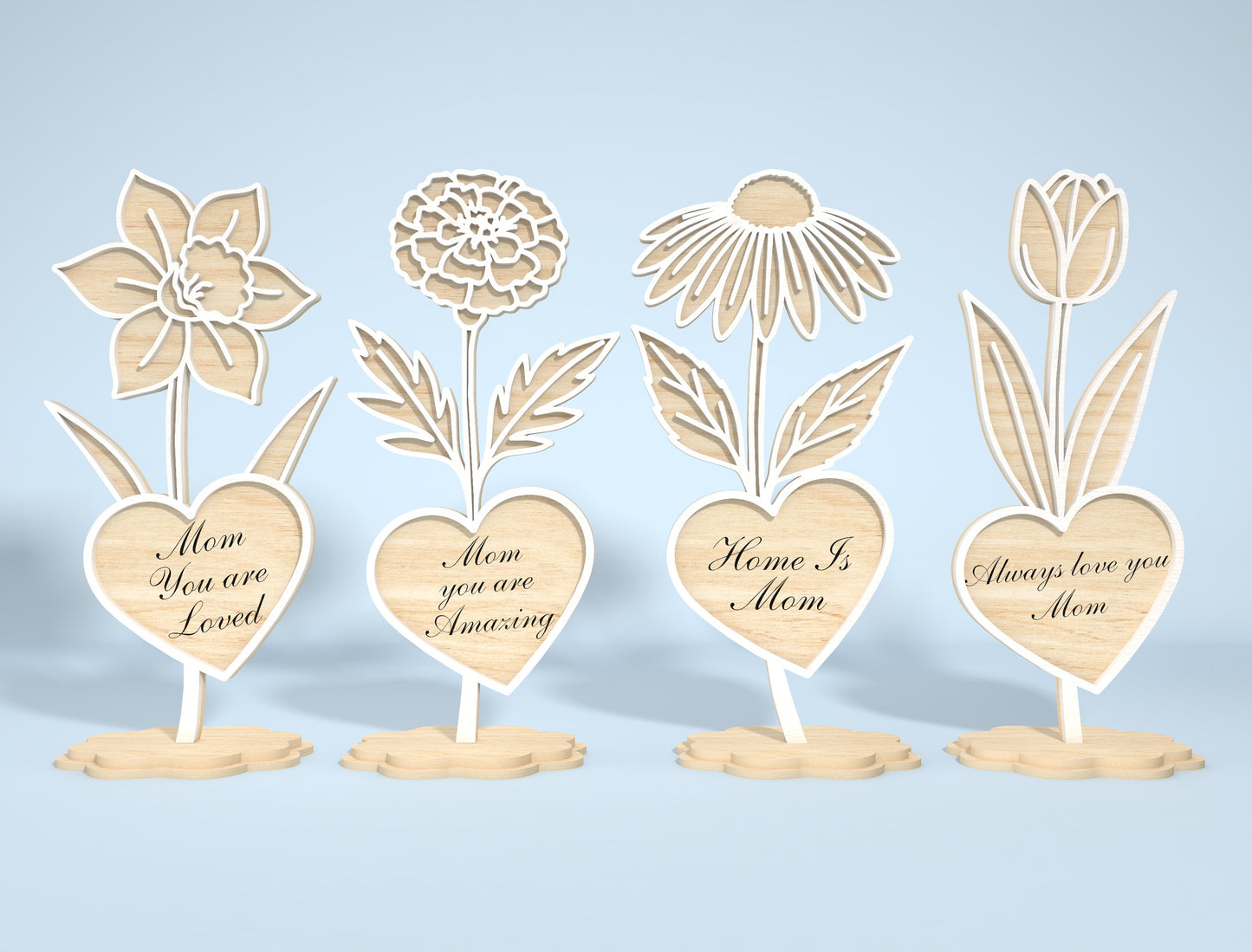Minimalist Flower Heart Stand SVG Bundle for LightBurn and xTool