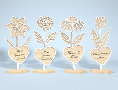 Minimalist Flower Heart Stand SVG Bundle for LightBurn and xTool