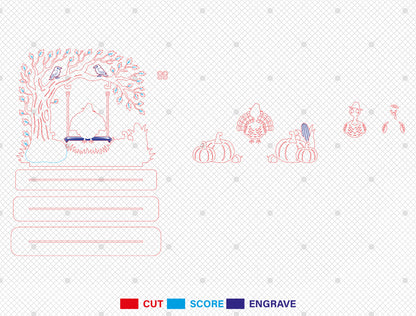 Turkey on Swing Fall Scene SVG for Glowforge xTool LightBurn