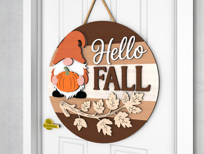 Hello Fall Fox and Gnome Door Hanger SVG Set for Glowforge xTool LightBurn 2 Designs