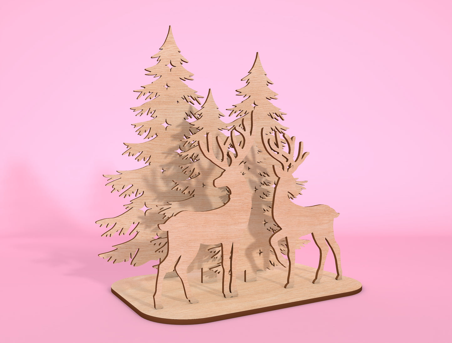 3D Forest Reindeer Scene Laser Cut File | Ready to Cut | Glowforge, xTool, LightBurn, etc.