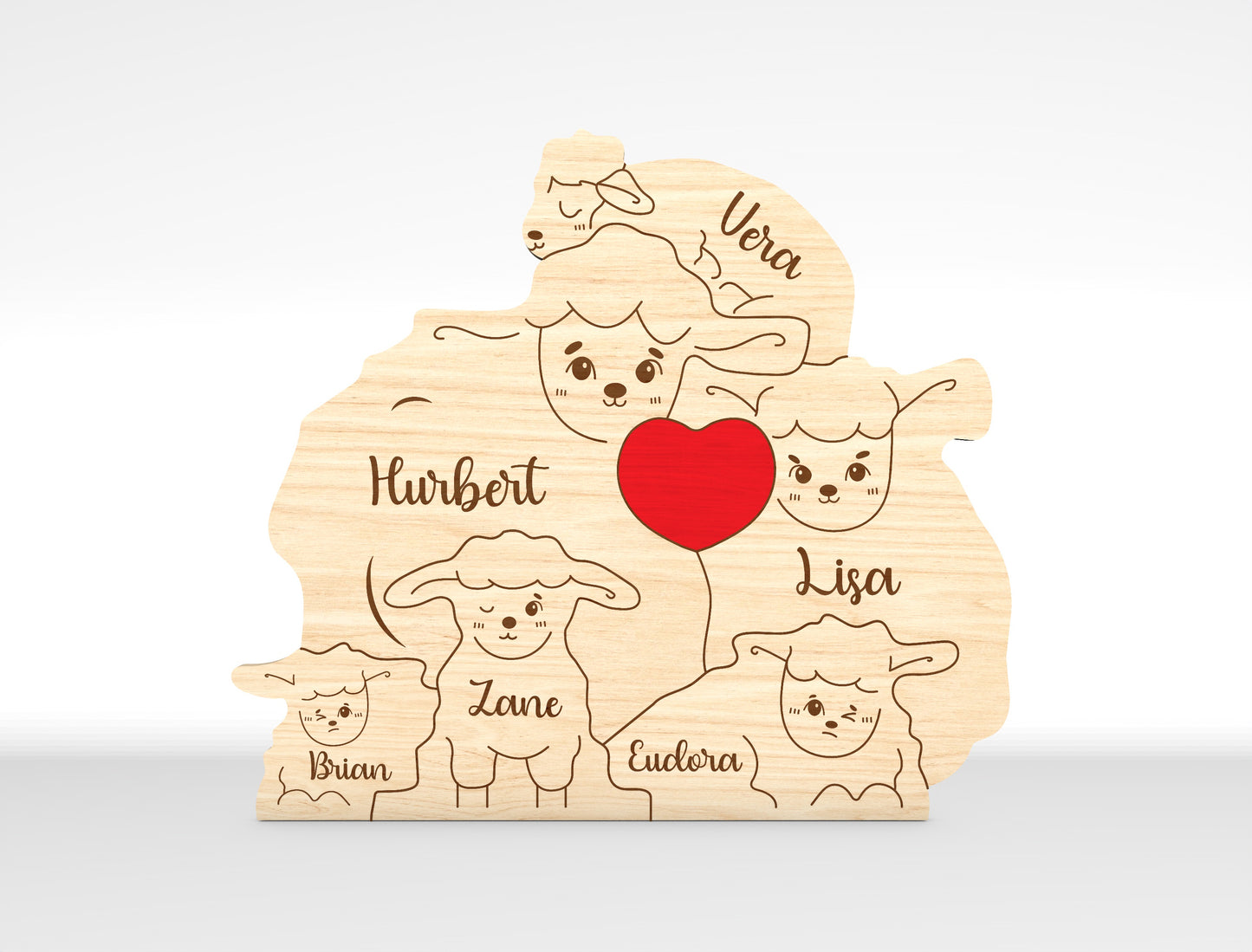 Personalized Family Sheep Puzzle SVG Laser Cut File for Glowforge and LightBurn