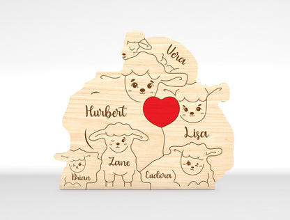 Personalized Family Sheep Puzzle SVG Laser Cut File for Glowforge and LightBurn