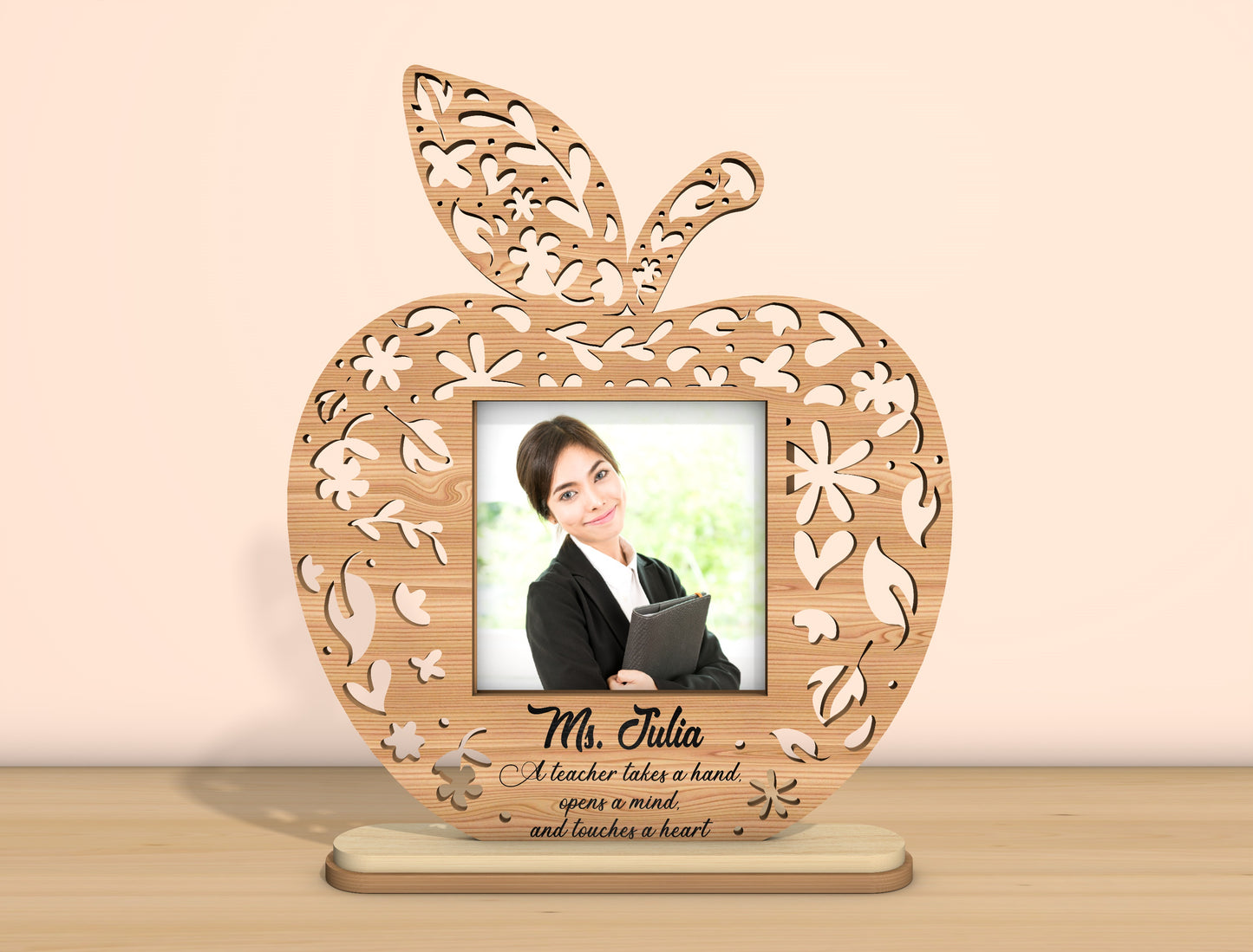 Personalized Teacher Apple Photo Frame SVG Bundle Laser Cut File for Glowforge and xTool