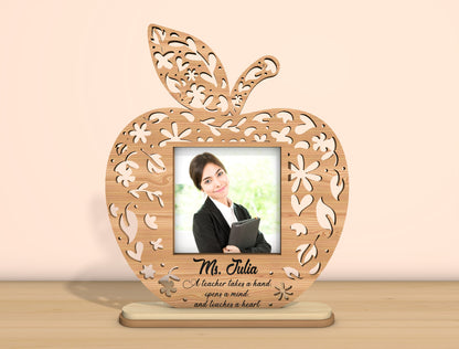 Personalized Teacher Apple Photo Frame SVG Bundle Laser Cut File for Glowforge and xTool