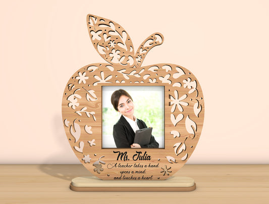 Personalized Teacher Apple Photo Frame SVG Bundle Laser Cut File for Glowforge and xTool