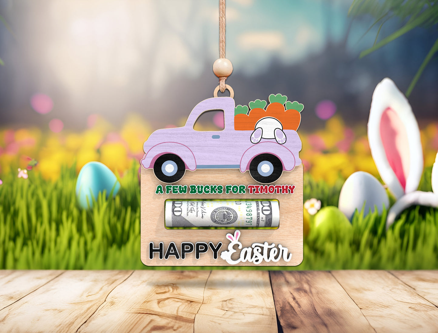 Easter Money Holder SVG Wooden Bunny Truck Cash for LightBurn and xTool