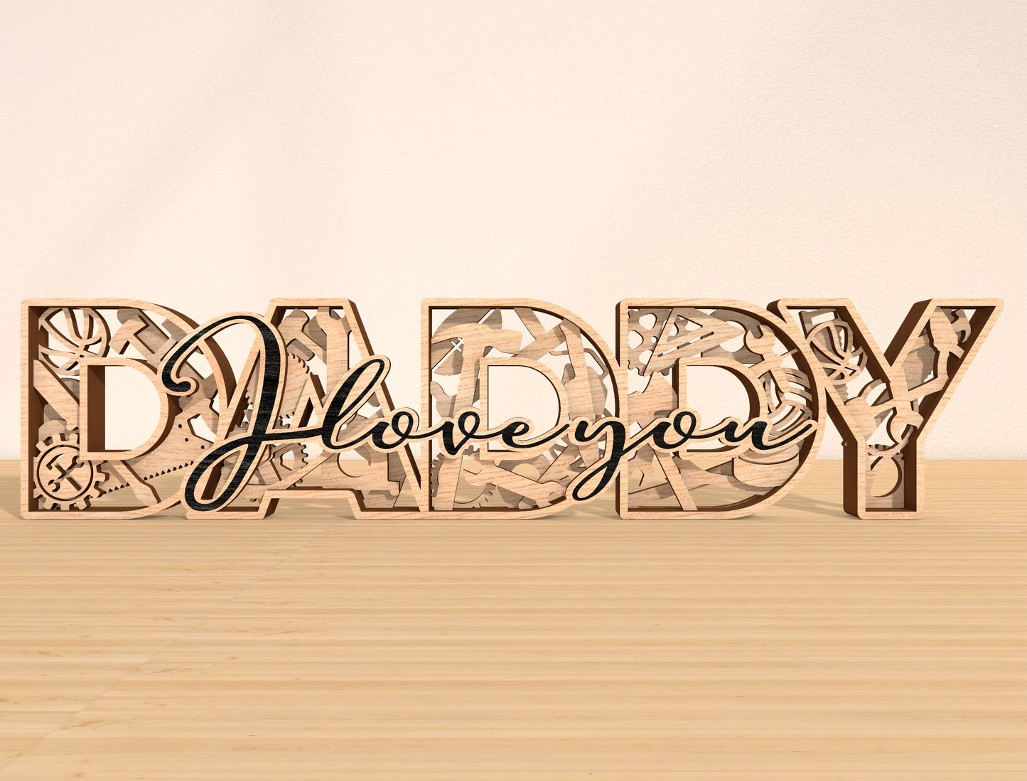 Dad Papa Pops Daddy Tabletop Sign Laser Cut File | Father’s Day Desk Decor | Layered Wooden Word Art | Glowforge, xTool, LightBurn