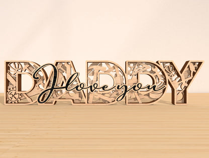 Dad Papa Pops Daddy Tabletop Sign Laser Cut File | Father’s Day Desk Decor | Layered Wooden Word Art | Glowforge, xTool, LightBurn