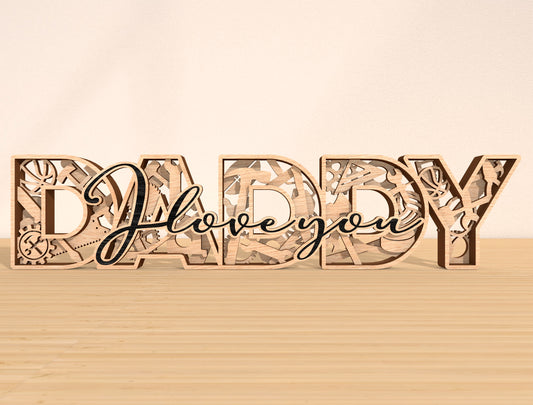 Dad Papa Pops Daddy Tabletop Sign Laser Cut File | Father’s Day Desk Decor | Layered Wooden Word Art | Glowforge, xTool, LightBurn