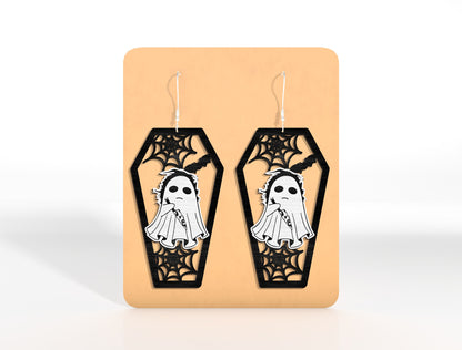 Halloween Coffin Skeleton Earrings SVG Bundle Laser Cut File | Pumpkin Skull Earrings | Spooky Gothic Style | Glowforge, xTool, LightBurn, etc.