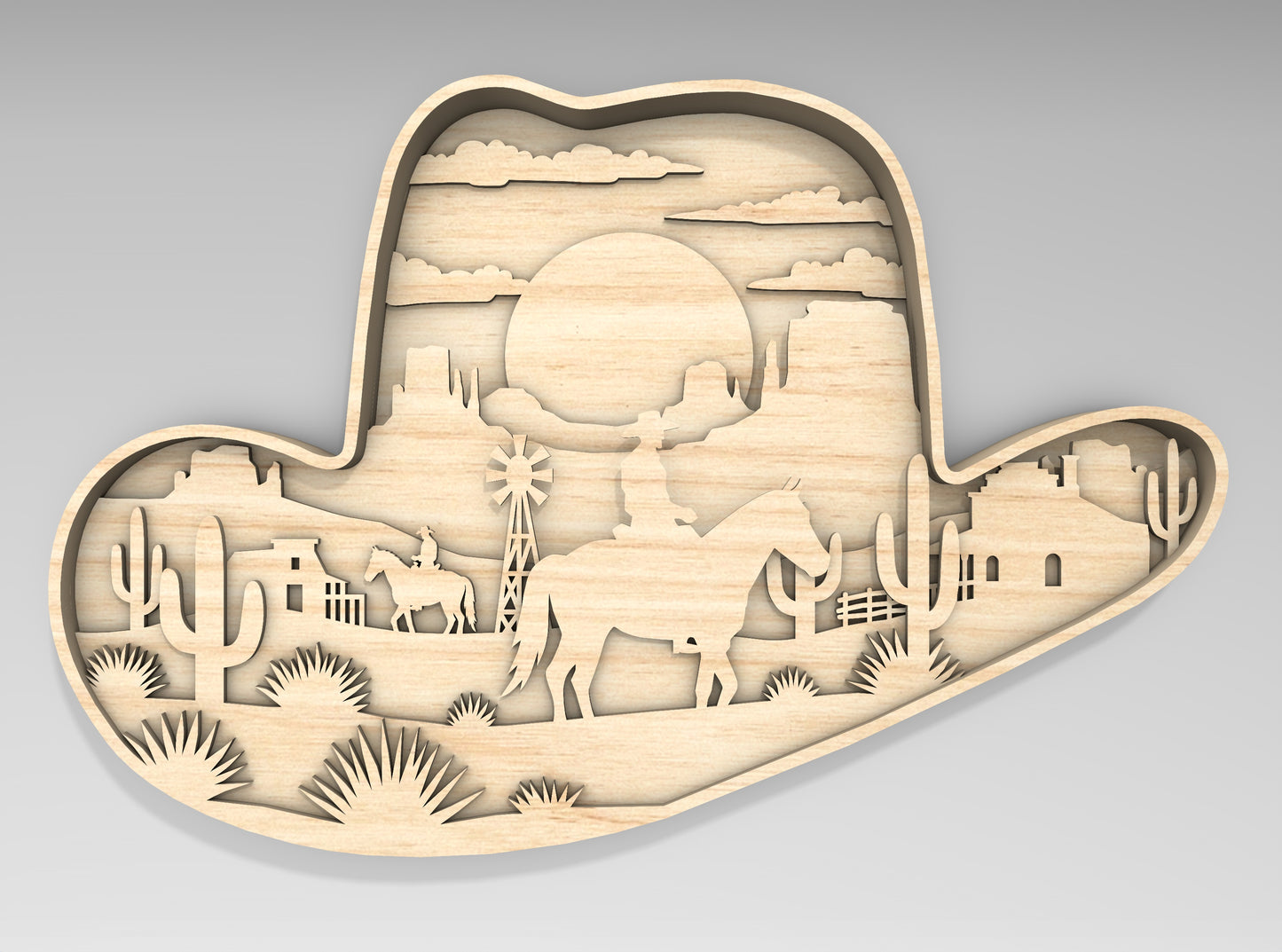 Western Cowboy Multilayer SVG Laser Cut File Bundle for Glowforge