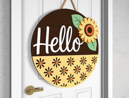 Sunflower Welcome and Hello Round Sign SVG for Glowforge and xTool