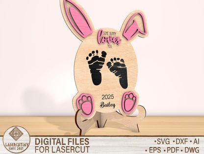 Baby Footprint Bunny Sign SVG Easter Baby Keepsake for Glowforge and xTool
