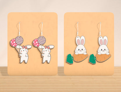 Easter Bunny Earrings SVG Bundle Laser Cut File | 12 Cute Rabbit Designs | Spring Wooden Earrings | Glowforge, xTool, LightBurn, etc.