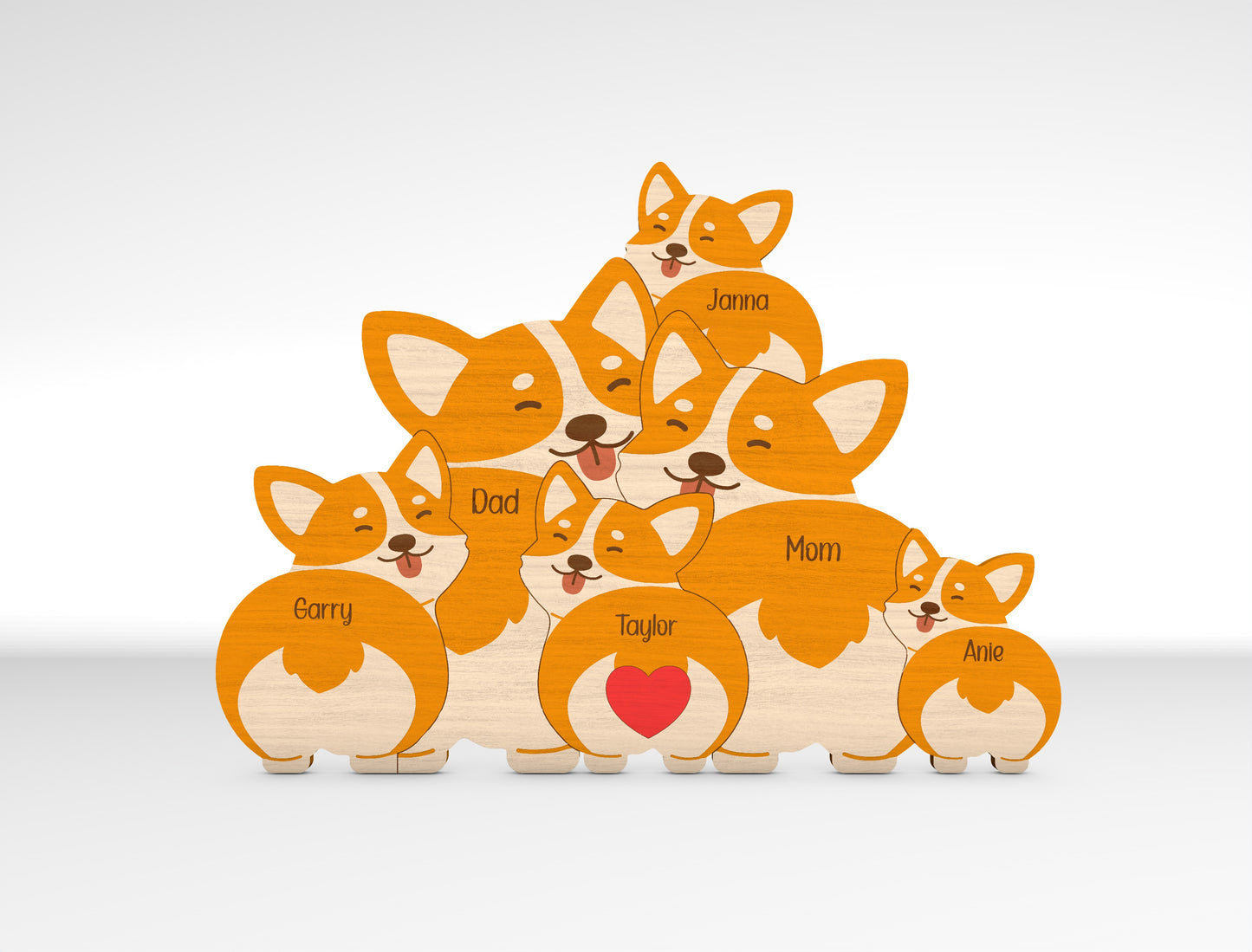 Personalized Family Corgi Puzzle SVG for xTool and Glowforge