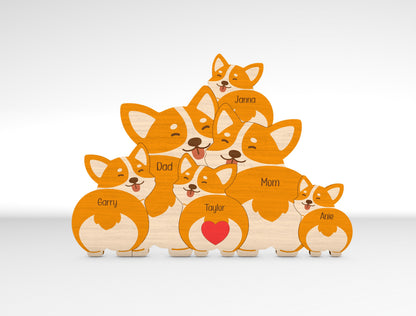 Personalized Family Corgi Puzzle SVG for xTool and Glowforge