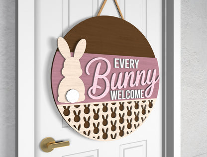 Minimal Easter Door Sign SVG Bunny Pastel Egg Lettering for LightBurn and xTool