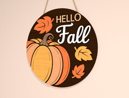 Hello Fall Pumpkin Door Hanger SVG Bundle for Glowforge xTool LightBurn | 2 Designs
