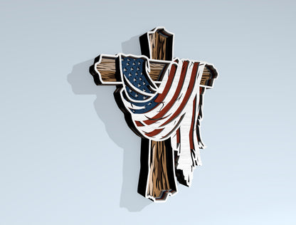 Patriotic Eagle and Cross Multilayer SVG Laser Cut File for Glowforge