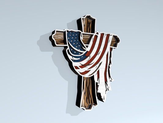 Patriotic Eagle and Cross Multilayer SVG Laser Cut File for Glowforge