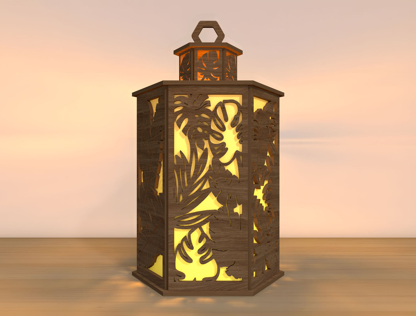Tropical Leaf Lantern SVG Laser Cut File for LightBurn and Glowforge