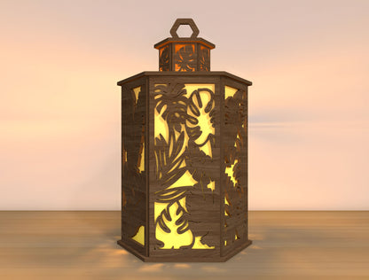 Tropical Leaf Lantern SVG Laser Cut File for LightBurn and Glowforge