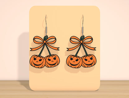 Halloween Pumpkin Bow Earrings SVG Bundle Laser Cut File | 30 Cute Pumpkin Earring Designs | Spooky Jewelry Style | Glowforge, xTool, LightBurn, etc.
