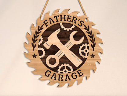 Dad’s Garage Workshop Laser Cut File | Funny Tool Sign Decor | Rustic Wooden Workshop Style | Glowforge, xTool, LightBurn, etc.