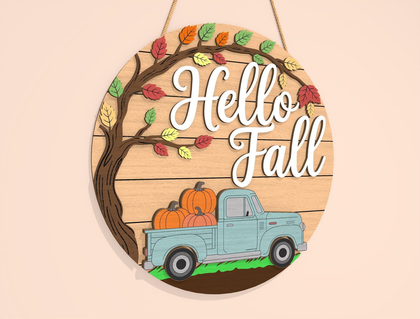 Hello Fall Pumpkin Truck Door Hanger SVG Set for Glowforge xTool LightBurn | 2 Designs