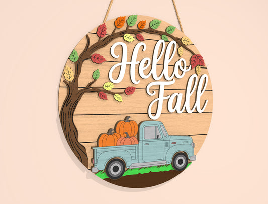 Hello Fall Pumpkin Truck Door Hanger SVG Set for Glowforge xTool LightBurn | 2 Designs