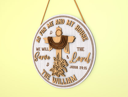Personalized Christian Door Sign SVG Family Name Cross for Glowforge and xTool