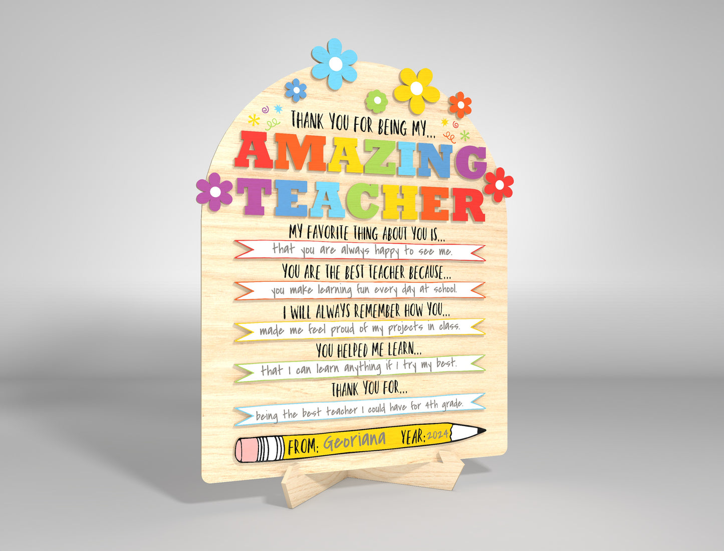 Teacher Appreciation Standing Sign Laser Cut File for xTool and Glowforge