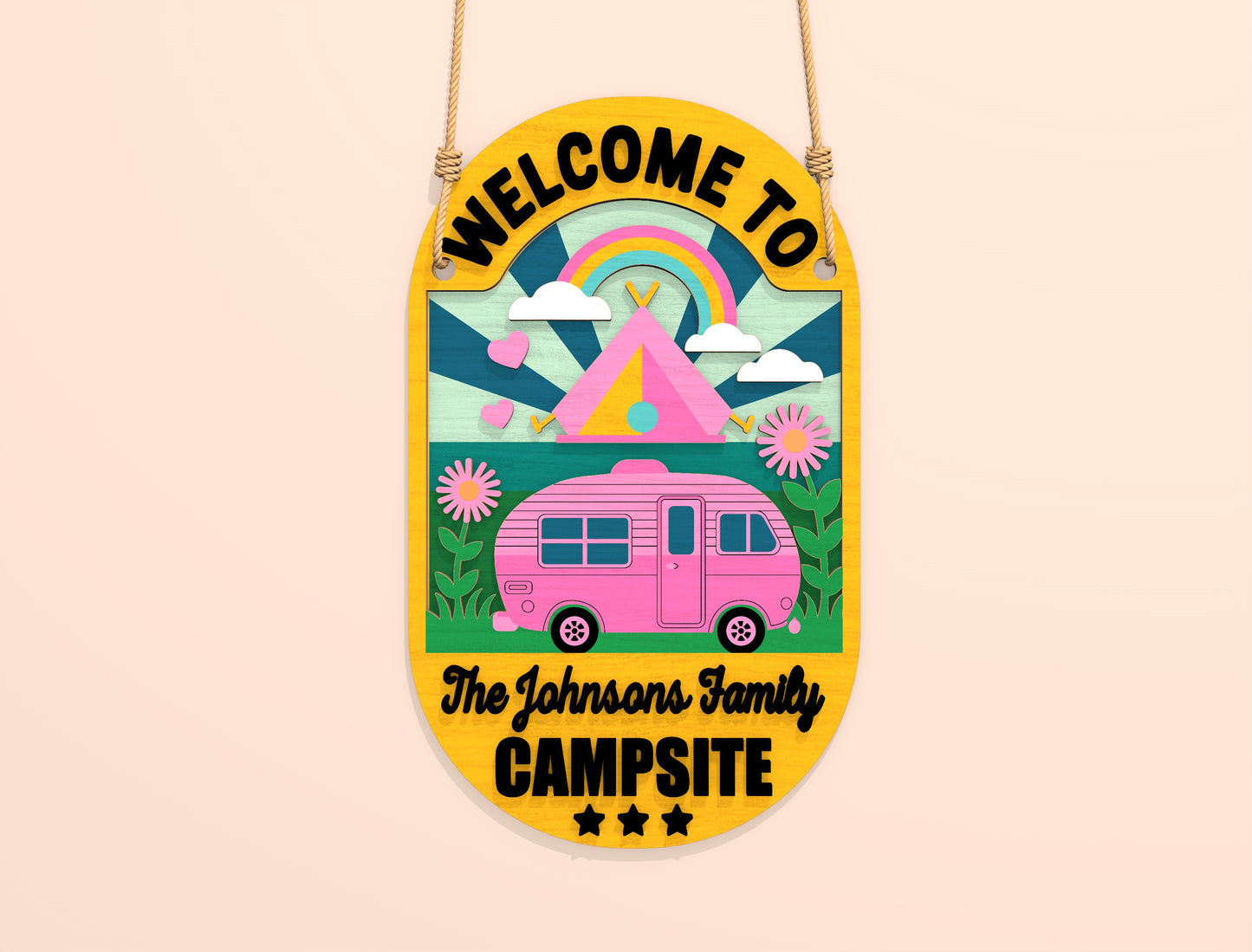 Personalized Pink Campsite Sign SVG Bundle for Glowforge Users