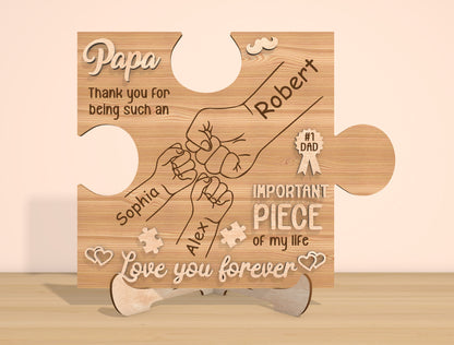 Father’s Day Puzzle Sign SVG Laser Cut File | Personalized Dad Gift | Wooden Family Keepsake | Glowforge, xTool, LightBurn, etc.