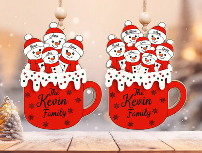 Personalized Snowman Family Hot Cocoa Mug Christmas Ornament 5