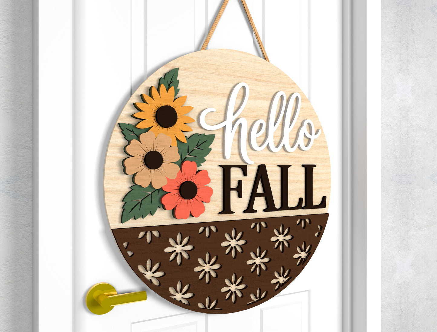 Hello Fall Sunflower and Pumpkin Quilt Door Hanger SVG Set for Glowforge xTool LightBurn 2 Designs