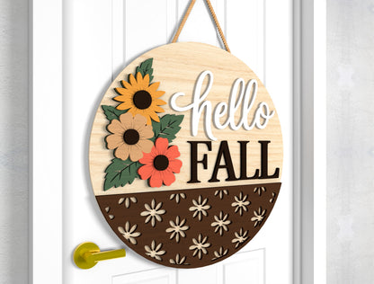 Hello Fall Sunflower and Pumpkin Quilt Door Hanger SVG Set for Glowforge xTool LightBurn 2 Designs
